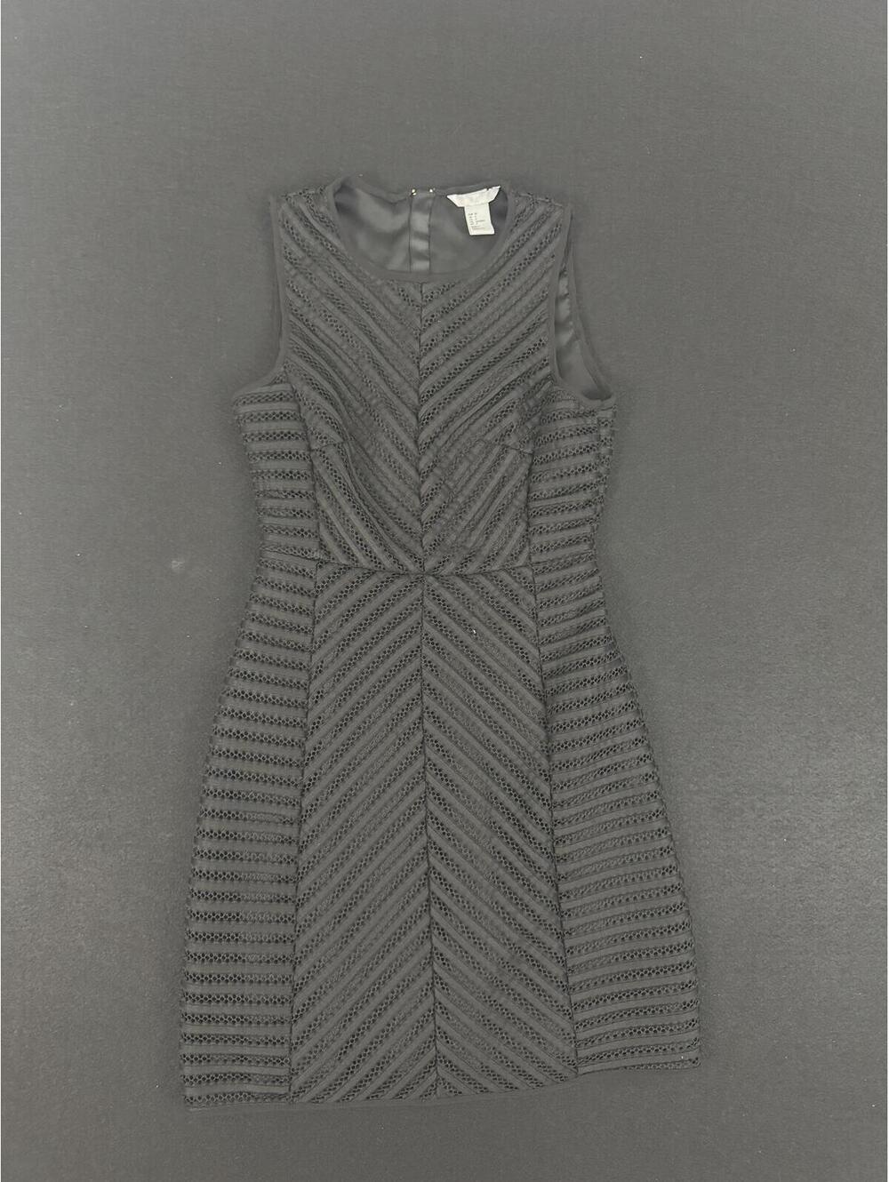 H & M Black Sleeveless Sheath Dress with Chevron Lace Pattern Size 4